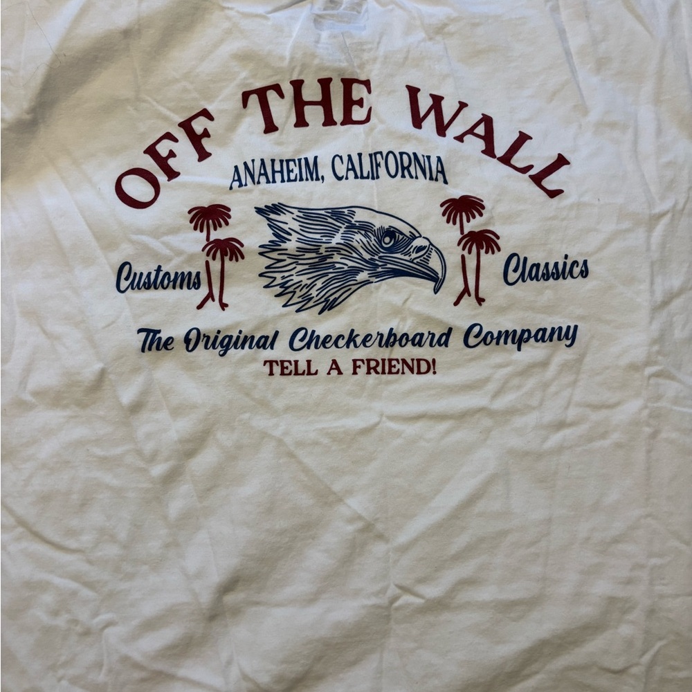 Vans White Crew Neck Graphic Tee with Black Tag Print